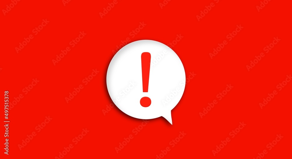 Red notification reminder icon chat message of attention alert alarm notice sign or flat design social button important caution symbol and warning urgent exclamation isolated on 3d danger background. - obrazy, fototapety, plakaty 