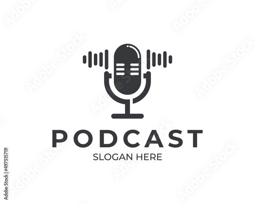 Podcast logo. The microphone icon. Podcast radio icon. Studio microphone with webcast. Audio record concept. Vector illustration.