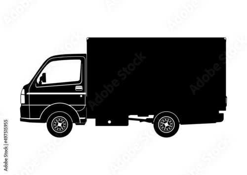 Silhouette of light commercial vehicle. Side view of truck. Vector.