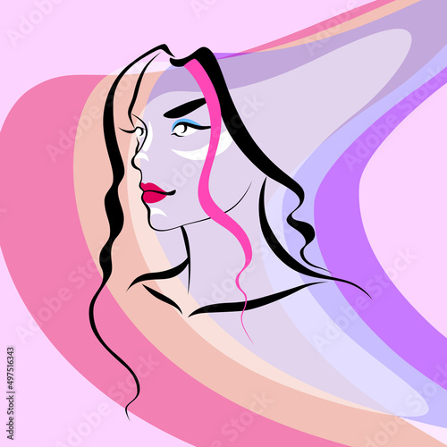Colored minimalistic image of a young woman.