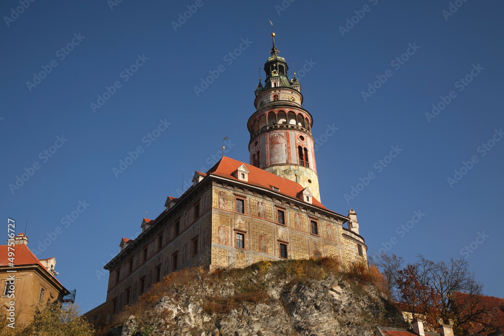 Castle tower in Cesky Krumlov. Czech republic