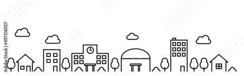 学校のある街並み（モノクロ）