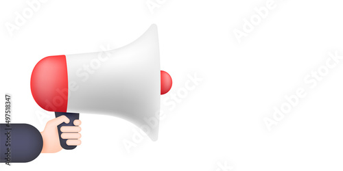Loudspeaker in hand over white illustration
