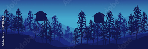 mountain landscape sunrise morning flat design vector illustration good for wallpaper, background, backdrop, banner, web, tourism, and design template
