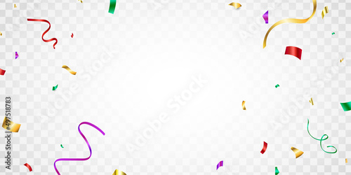 Confetti congratulate banner. Carnival party serpentine. Streamer, ribbon firework explosion. Festive birthday background. Anniversary design. Holiday card. Falling tinsel. Vector illustration