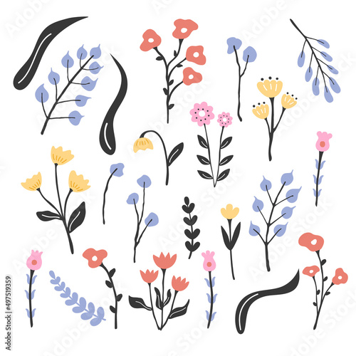  Collection of vector flowers in retro style
