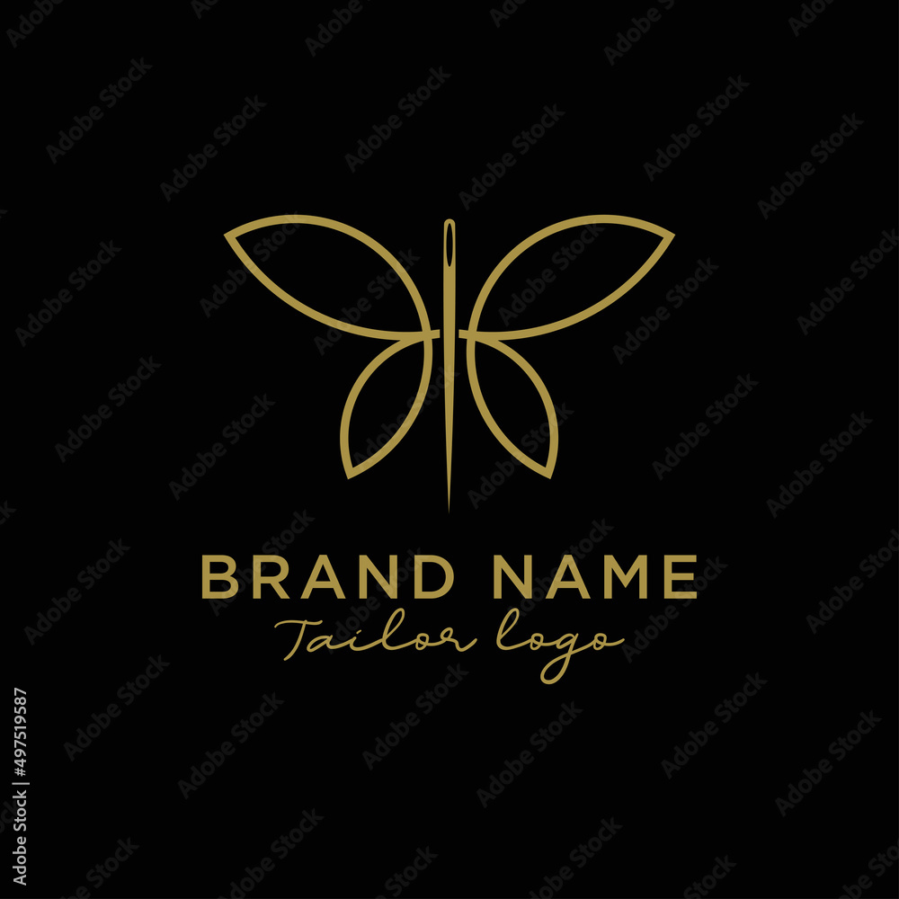 Tailor logo, needle with butterfly design thread vector icon.