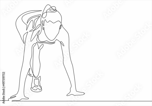 Running start, athlete,vector- continuous line drawing