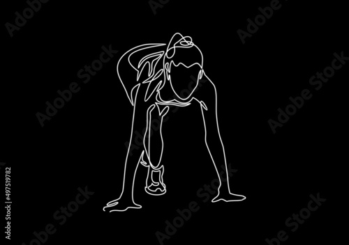 Running start, athlete,vector- continuous line drawing