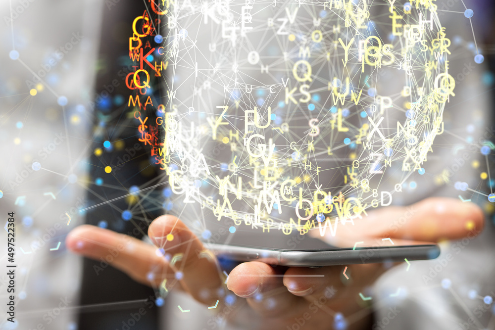 holding 3D rendering group of blue people