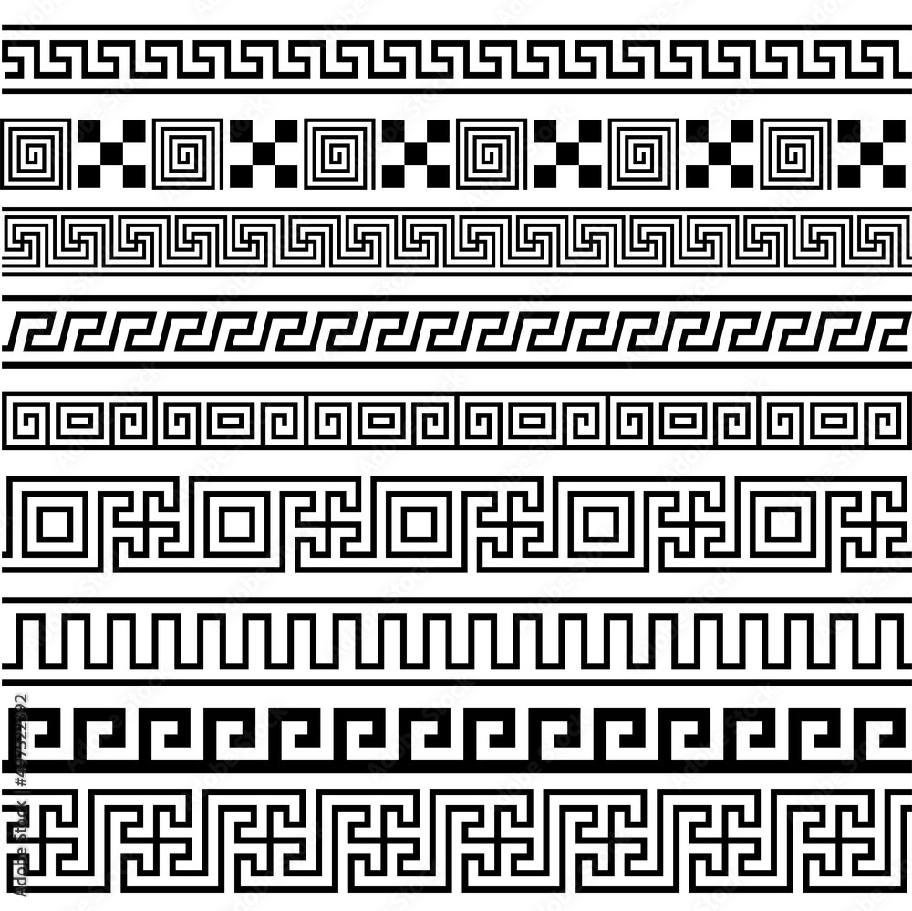 Ancient Greek seamless borders frames pattern set Ancient Greek seamless borders frames pattern set