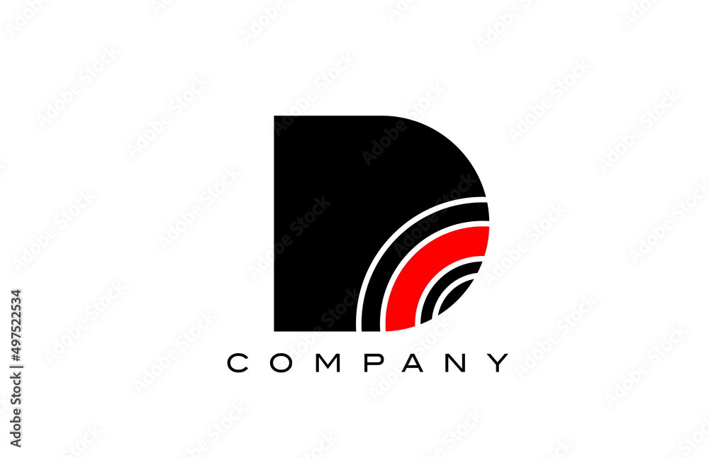 D black and red geometric alphabet letter logo icon design. Creative template for business and company D black and red geometric alphabet letter logo icon design. Creative template for business and company