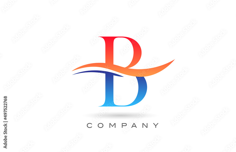 Obraz premium orange blue B alphabet letter logo design with swoosh. Creative icon template for company