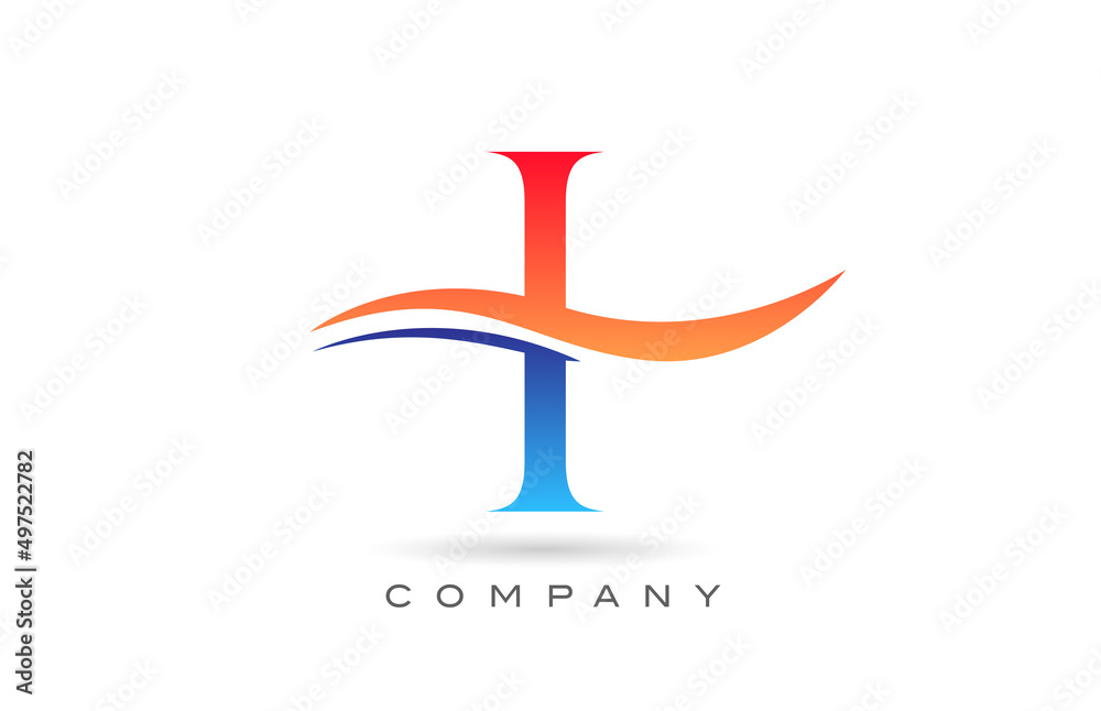 orange blue I alphabet letter logo design with swoosh. Creative icon template for company orange blue I alphabet letter logo design with swoosh. Creative icon template for company