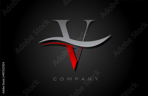 red and grey V alphabet letter logo design. Creative icon template for company and business