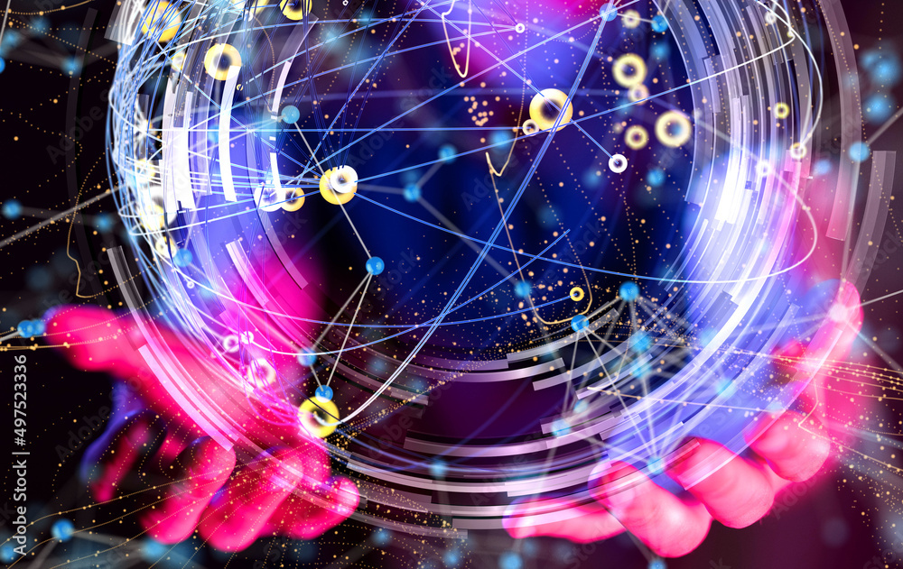 Global network. Blockchain. 3D illustration. Neural networks and artificial intelligence. Abstract Global network. Blockchain. 3D illustration. Neural networks and artificial intelligence. Abstract