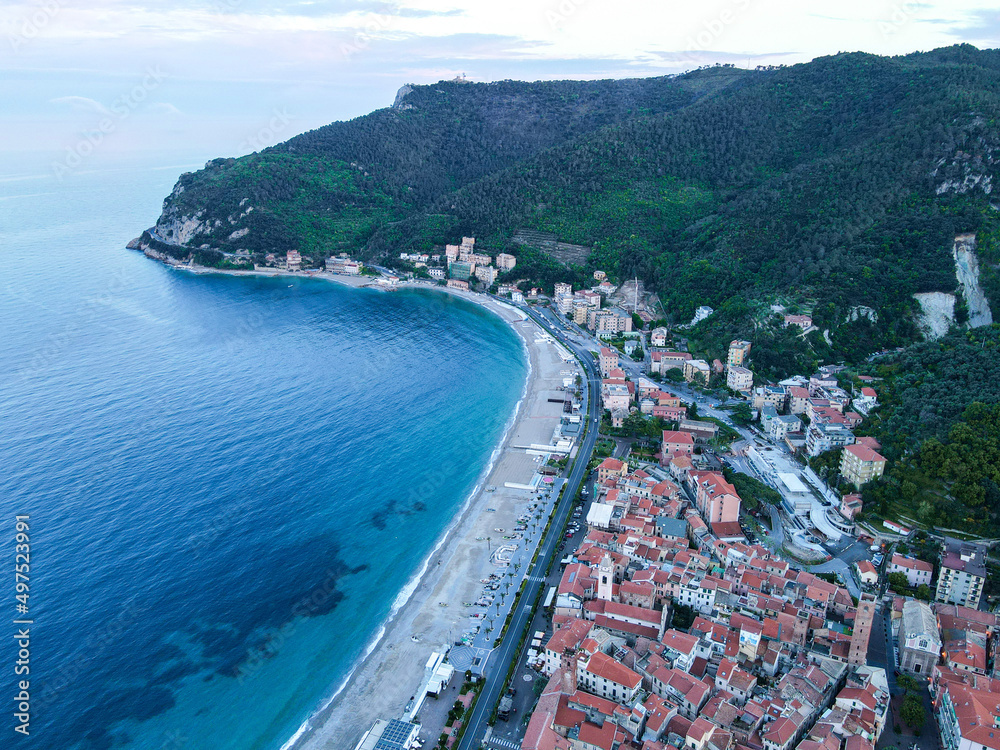 Aerial view of Noli, a beautiful small village in Liguria, north Italy