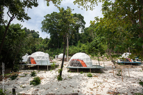 Camping tent on Summer beach on Tafook Island in Myanmar