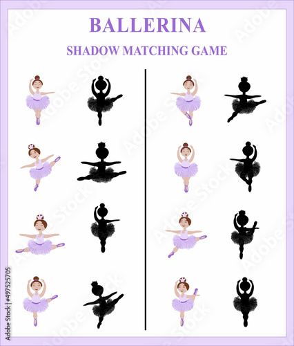 Shadow matching game with images and silhouettes of ballerinas