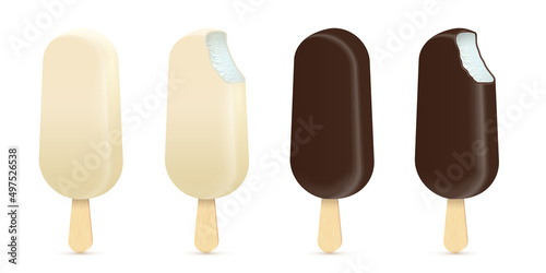 Ice cream bars  3d eskimo set  realistic sundae on stick with vanilla flavor and glaze