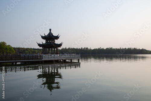 An old Chinese pavilion by the lake.