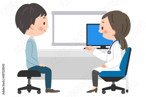 診察する医師と患者の男性のイラスト