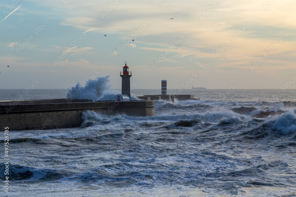 Oporto Lighthouse during a storm