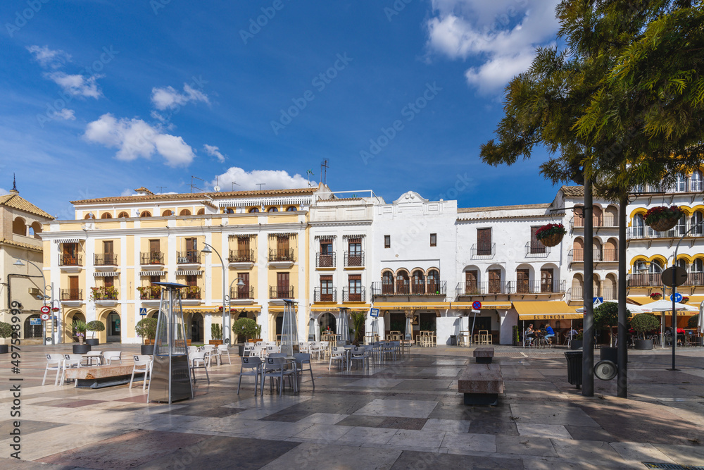 Fototapeta premium Ecija, Spain, March 9, 2022. Square of Spain in the Andalusian city of Ecija, province of Seville.