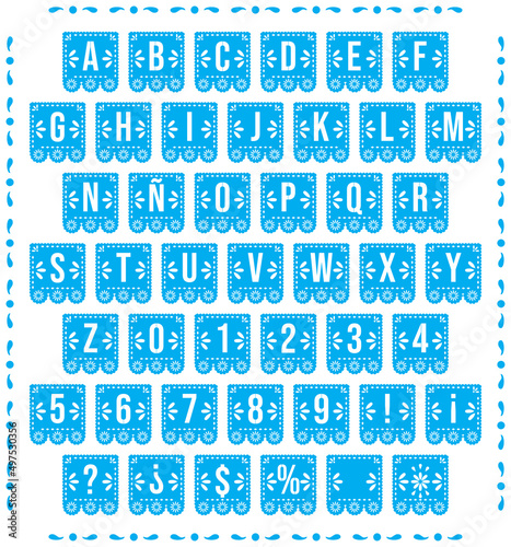 Wallpaper Mural Papel picado alphabet. Traditional Mexican party decoration. Paper cut out garland flags. Fiesta bunting. Torontodigital.ca