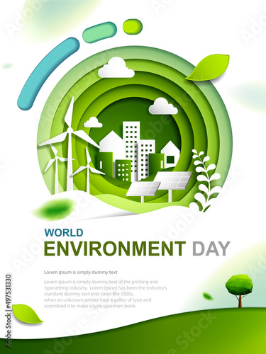World environment and earth day concept with sustainable energy development-Paper cut design