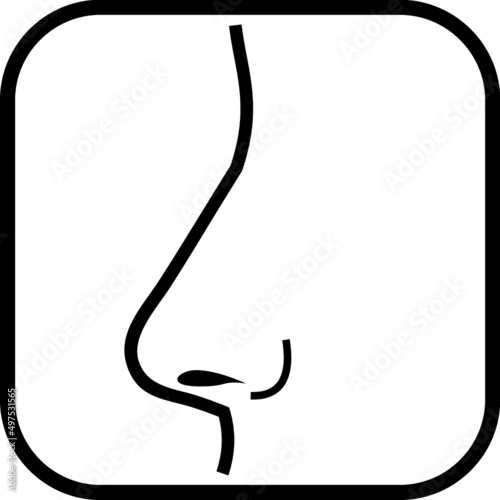 Sense of smell. Human nose icon. Rhynoplasty. Nostrils simple vector line illustration