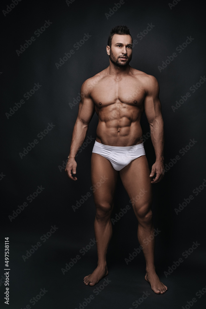 Fitness male model in white underwear