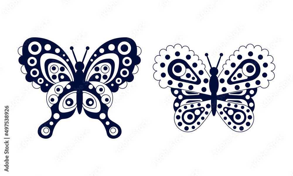 Butterflies set. Silhouette of beautiful flying spring or summer insects vector illustration