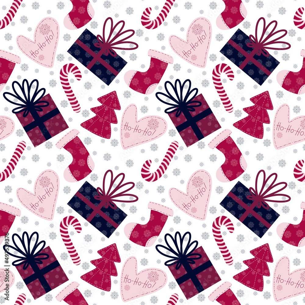 Obraz premium New year seamless Christmas trees and gifts pattern for fabrics and textiles and packaging and kids and wrapping paper