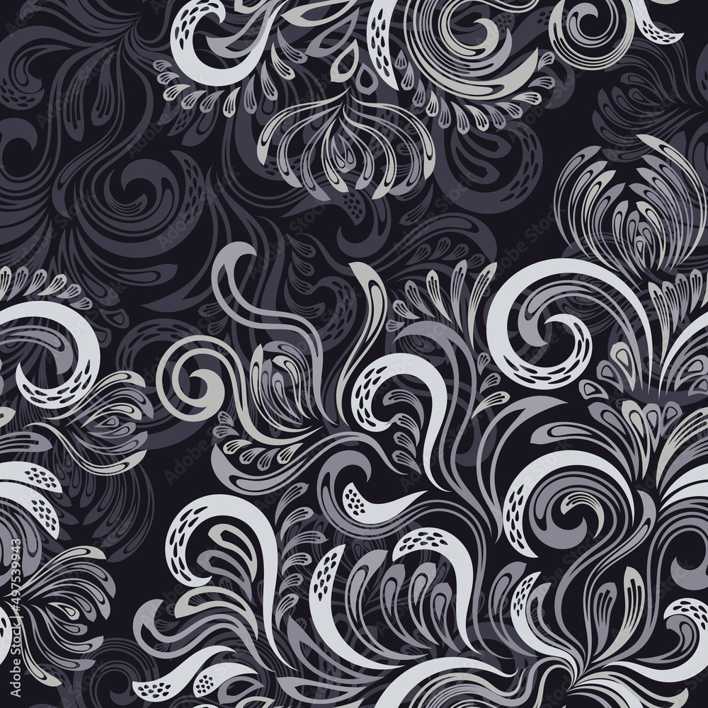 Elegant Seamless Pattern with curve floral elements. Fashionable vector template for your design. Elegant Seamless Pattern with curve floral elements. Fashionable vector template for your design.