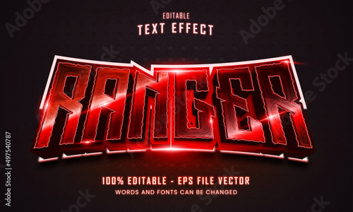 Valokuva Red ranger hero neon text style editable text effect Premium Vector