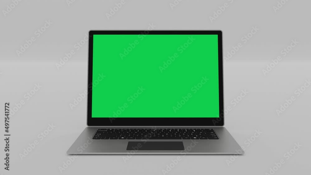 Modern Slim Laptop Open Lid Turn ON Green Screen 4k