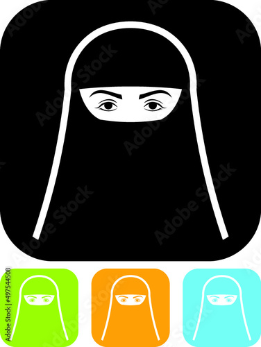 Muslim woman face in niqab. Head covered in burqa isolated. Vector illustration