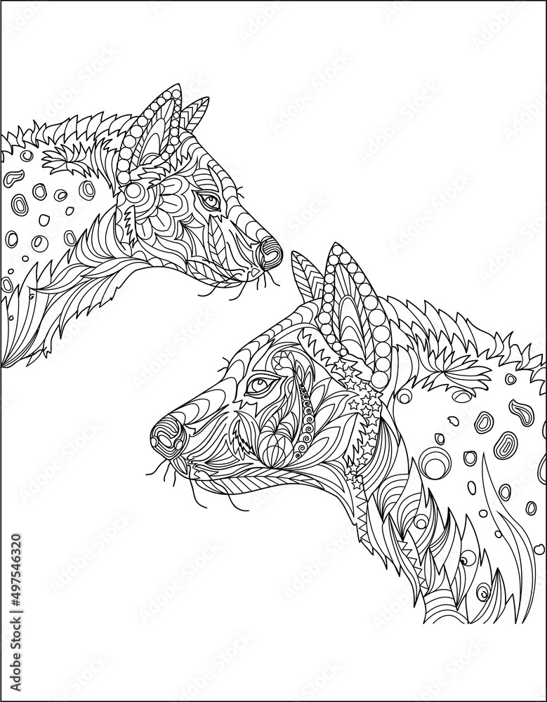 Animal coloring pages for adults Stock Vector | Adobe Stock