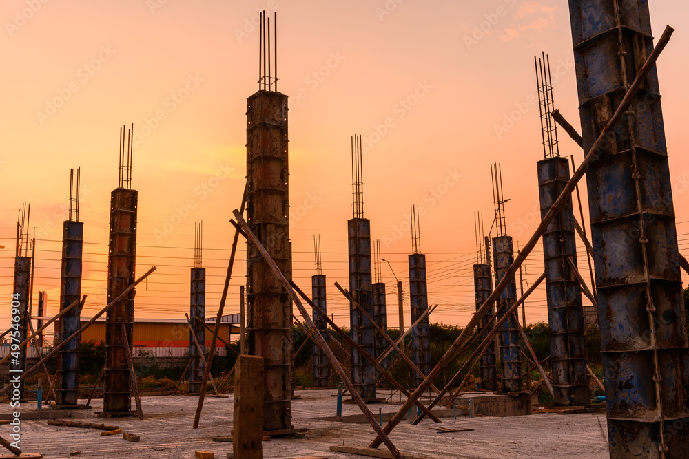 silhouette of a house column at construction site on  housing project