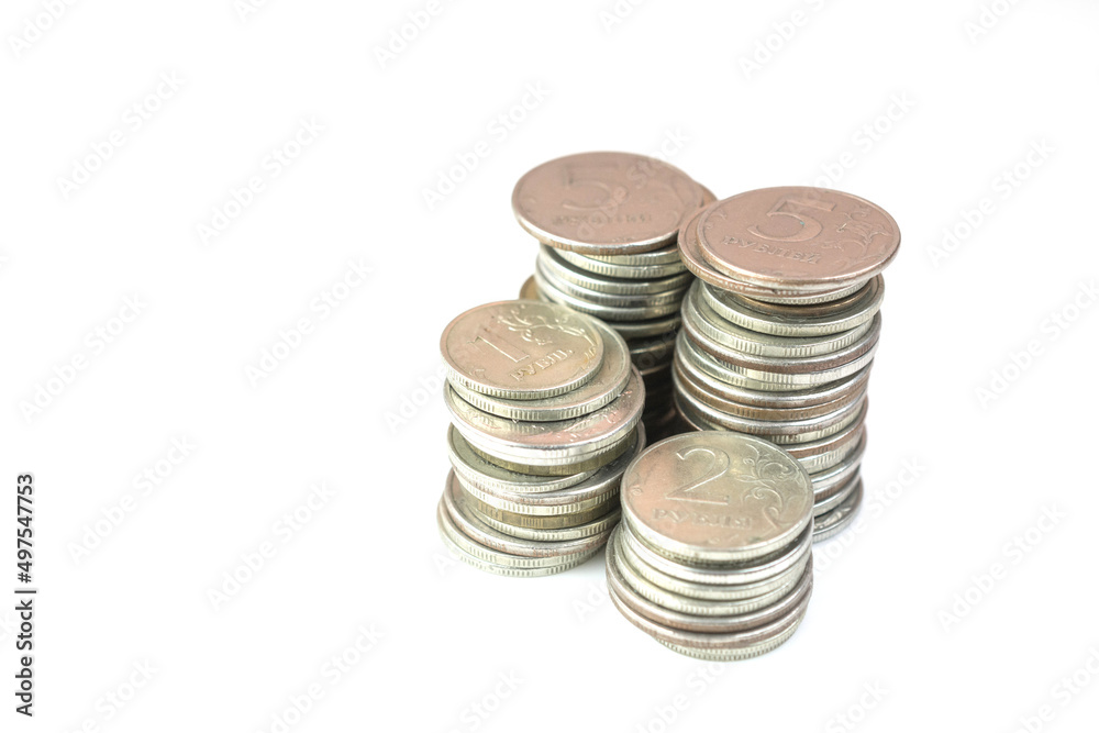 Coins Russian rubles stack isolated Coins Russian rubles stack isolated
