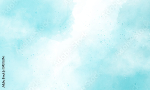 Tiffany blue hand drawn soft spot watercolor paint paper texture background. Beautiful abstract watercolor background with blot stain. abstract blue watercolor painting textured design on white paper