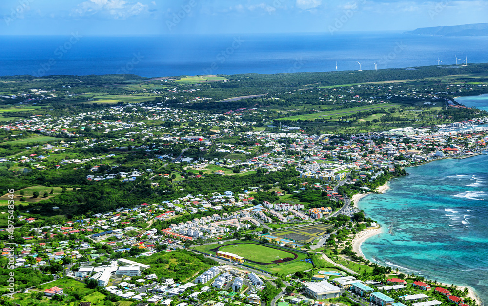 Aerial view of the south coast near Saint-Francois, Grande-Terre, Guadeloupe, Lesser Antilles, Caribbean.