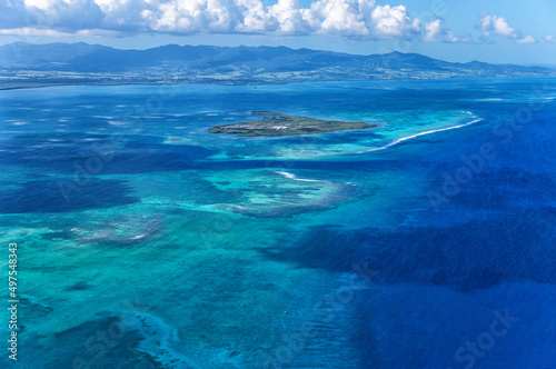 Aerial view of Ilet a Fajou, Grand Cul de Sac Marin, Basse-Terre, Guadeloupe, Lesser Antilles, Caribbean. photo