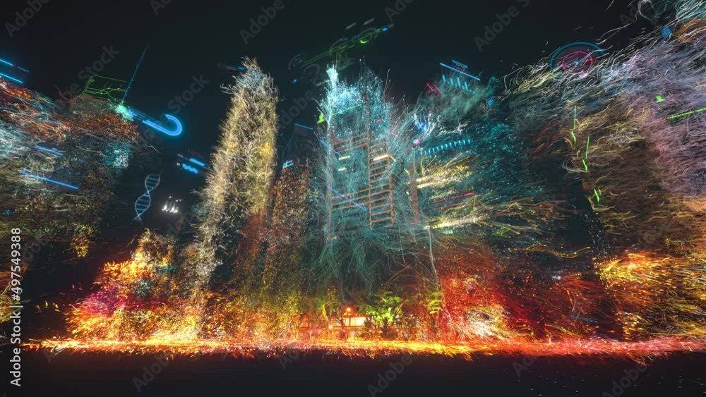 Smart city concept with abstract infographics. Artificial intelligence technology, digital city, data communication, 5g networks
