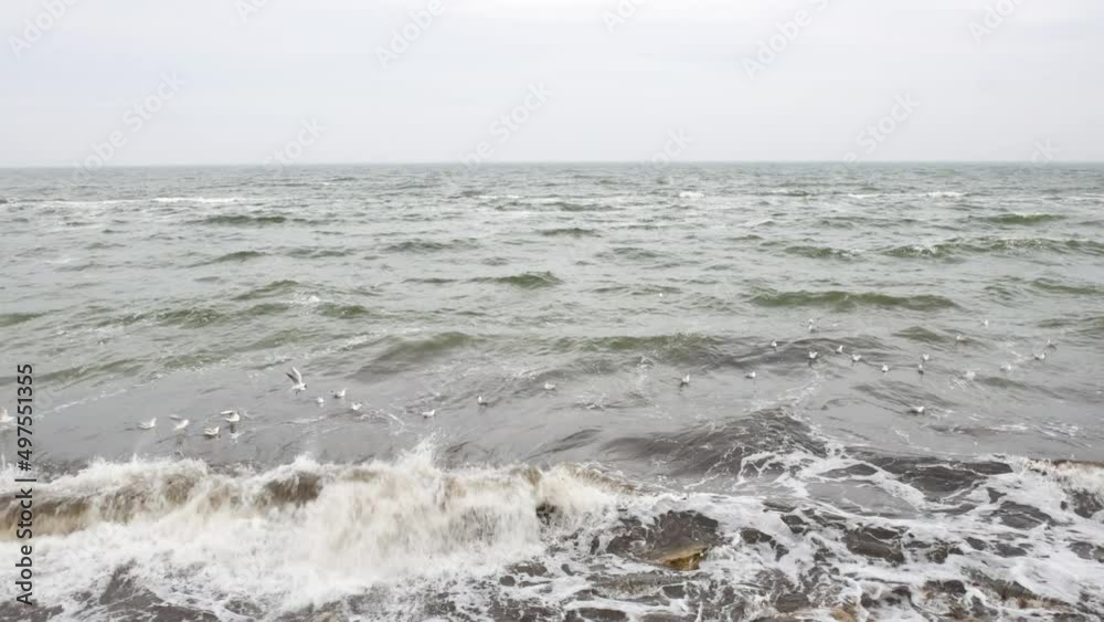 ODESA, UKRAINE - MARCH 26, 2018: Stormy Black sea in spring at Odesa coast, Ukraine. 4K, Contains audio ODESA, UKRAINE - MARCH 26, 2018: Stormy Black sea in spring at Odesa coast, Ukraine. 4K, Contains audio