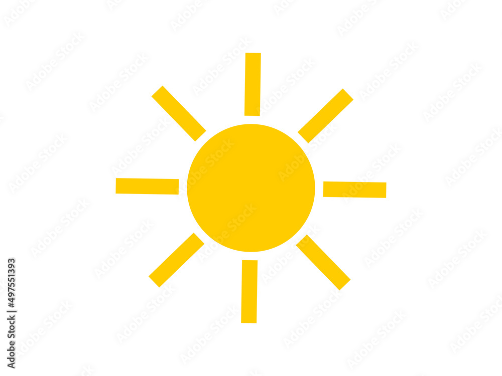 Yellow sun. Warm and hot weather forecast icon isolated on white background. Yellow sun. Warm and hot weather forecast icon isolated on white background.