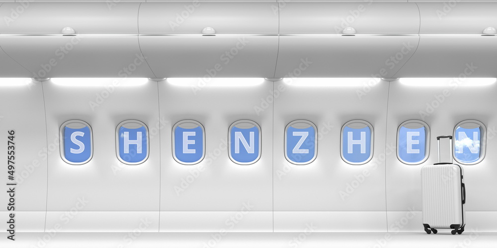 Airliner portholes with Shenzhen text. 3d rendering