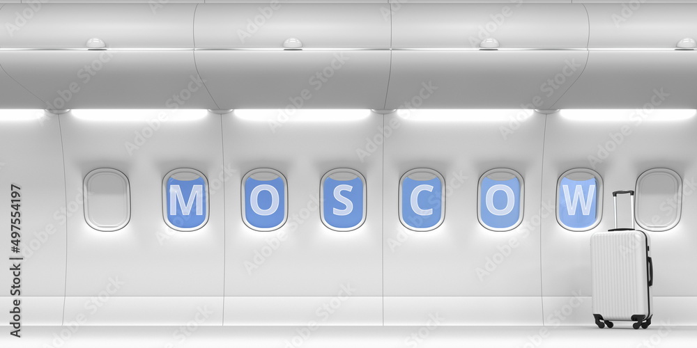 Plane portholes with MOSCOW text, 3d rendering