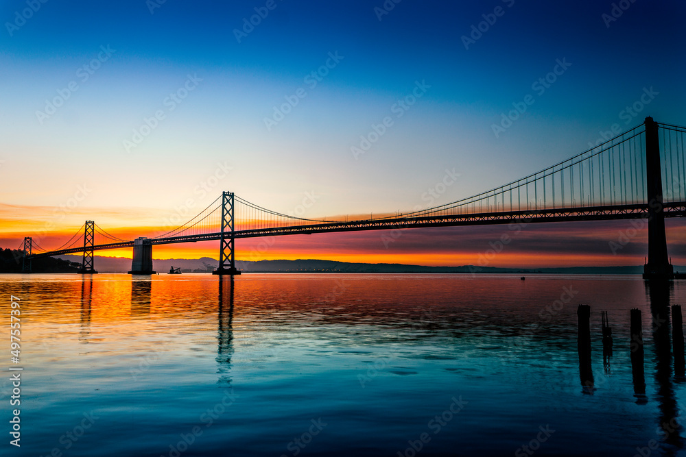 Obraz premium Sunrise at Bay Bridge, San Fransisco, California